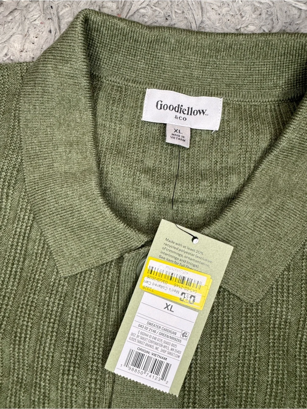 Goodfellow & Co Men’s Collared Cotton Blend Cardigan Sweater - Green Size XL NWT